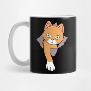 Funny Cat Long Paw Reaching Through Hole Crack Tear Mug